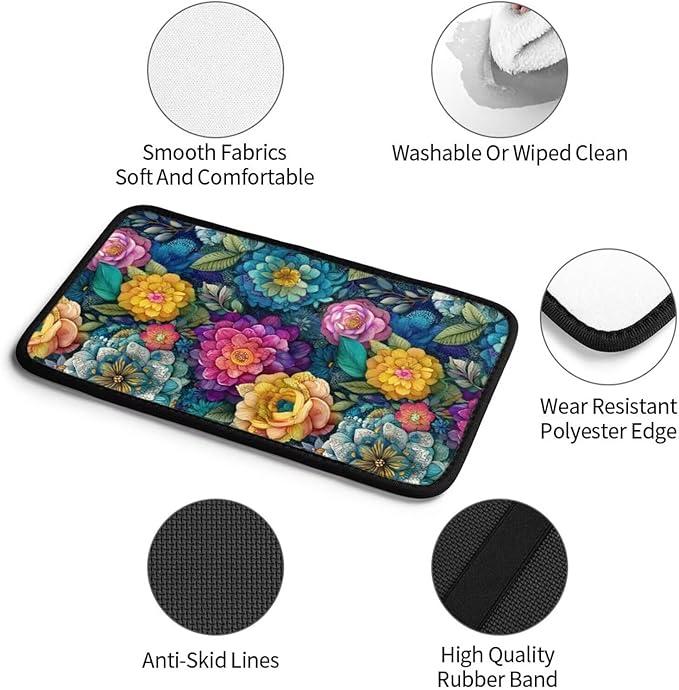 Boho Flower Center Console Cover Art Botanical Bohemian Armrest Pad Protector Abstract Wildflower Arm Rest Seat Box Cover Cushion