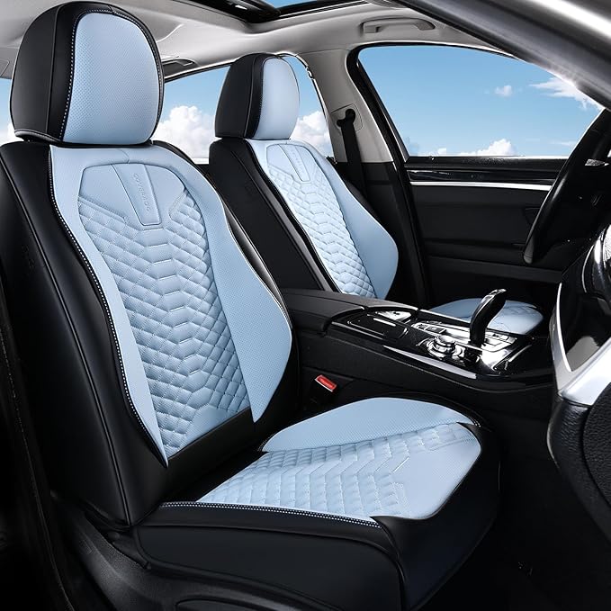 Coverado Seat Covers, Leather Seat Covers for Front Seats, Black and Blue Car Seat Covers, Waterproof Car Seat Protectors, Auto Seat Cushion, Front Driver Seat Cover Universal Fit Most Cars SUV