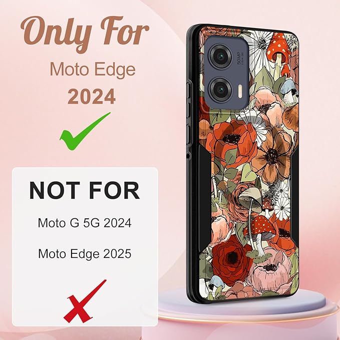 for Moto Edge 2024 Case - Compatible with MagSafe Women Girls Cute Magnetic Protective Phone Cover Girly Kawaii Mushroom Flower Heavy Duty Shockproof Design for Motorola Moto Edge 2024 Cases