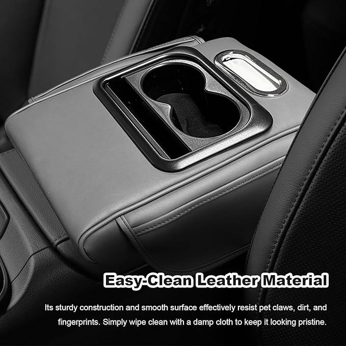 Car Center Console Armrest Pillow, Multifunctional Armrest Box Cover with Cup Phone Tissue Holder & Side Pockets, Waterproof Leather Middle Console Cushion for Most Vehicles (Gray, Normal)