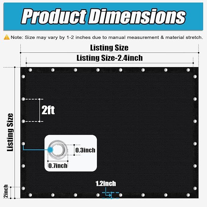 Amagenix 90% Sun Shade Cloth with Grommets, 6' x 20' Pergola Replacement Shade Cover Canopy Privacy Screen for Outdoor Patio Garden, Black (We Customized)