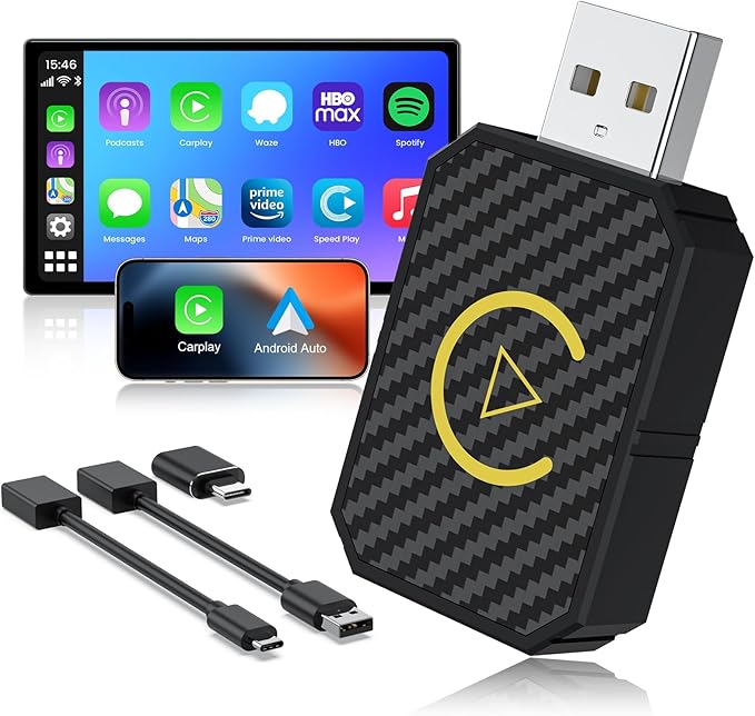 Mini Wireless Adapter for Carplay/Android Auto, Fastest for Converts Factory Wired to Wireless Carplay Adapter for OEM Cars from 2016,Plug & Play,Mini Size Car Play Dongle for iOS 10+/Android 11+