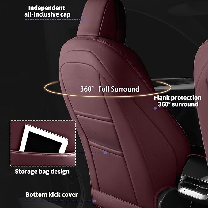 AOMSAZTO Car Seat Cover Fit for Tesla Model Y 2020 2021 2022 2023 2024 2025 5 Seater - Full Set Wine Red Seat Covers
