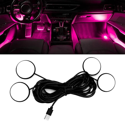 Car Interior Pedal LED Lights, Automotive Underglow Ambient RGB Door Lighting Kit with USB Port, 4 in 1 Decoration Neon Lights for Car, Home, Garden, Party (Lavender)