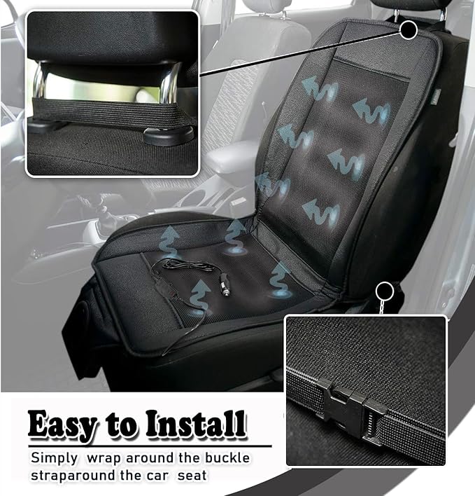 ZONETECH Cooling Car Seat Cushion 12V Black Automotive Adjustable Temperature Comfortable Car Seat Cover