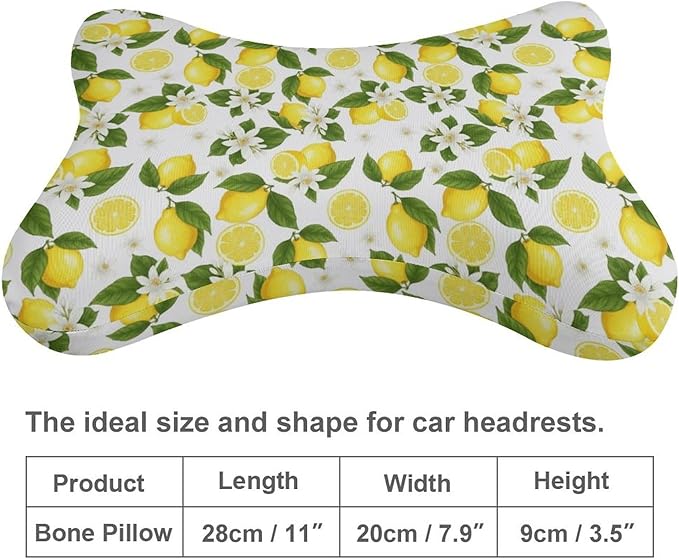 Car Neck Pillows Bone Shape 2 Pack Headrest Fit for Cars Pillow for Home and Office Chair Nap/Neck Pain Relief, Compatible with Yellow Lemon