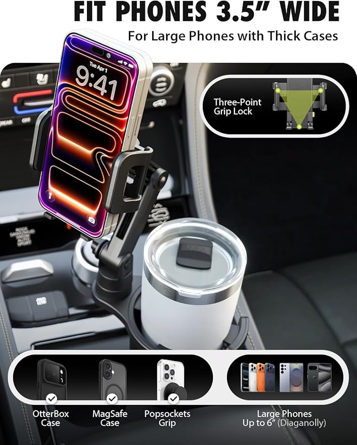 Bracketron Cup Holder Phone Mount for Car - TripGrip 2-in-1 Expandable Phone Holder with 360° Rotation & Ultra Stable Folding Support Legs, Fits Devices up to 3.5"