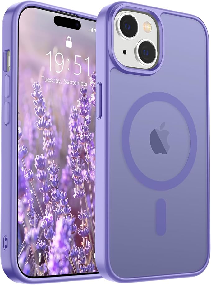 SUPFINE Magnetic for iPhone 15 Case (Compatible with MagSafe) (Military Grade Drop Protection) Slim Translucent Matte Shockproof with Anti-Fingerprint Phone Case, Purple