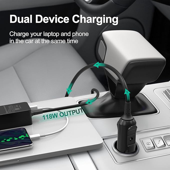 100W Laptop Car Charger USB C Car Charger for Dell Latitude/Precision/XPS, Compatible MacBook Pro/Air,HP Spectre/Elitebook,Samsung Galaxy,Asus,acer,Lenovo ThinkPad/Yoga/Idea Car Laptop Charger
