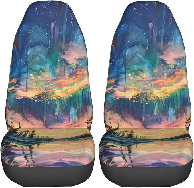 Delerain Car Seat Covers Set 2Pcs, Aurora Borealis Universal Front Car Seats Vehicle Enterior Protector Suitable Fits Most Car Auto SUV Sedan Truck