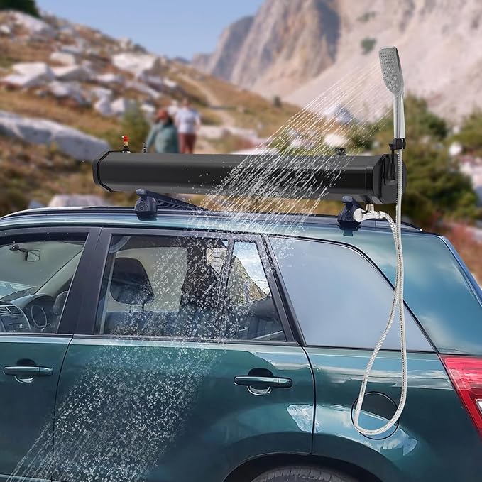 Portable Water Tank for Camping, 20L/5.28gal Self-Pressurized Water Tank, Roof Rack Mount Road Shower with Shower Head and Storage Bag, Car Camping Shower for SUVs, Sedans, RVs, Trucks