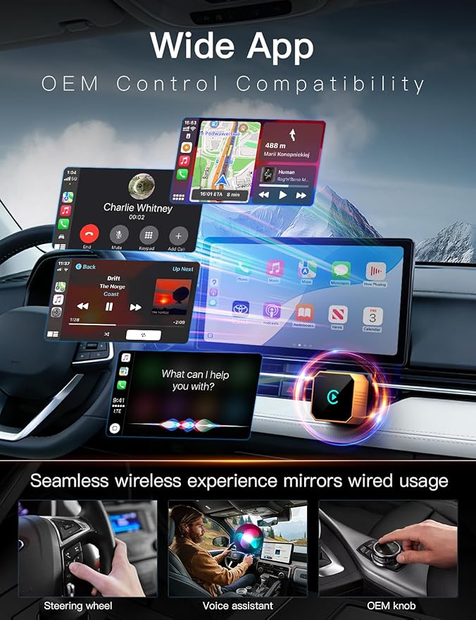 2026 Upgraded Wireless CarPlay Adapter for iPhone＆Android, Car Play Mini Wired to Wireless Adapter for CarPlay ＆Android Auto 2 in 1 Plug and Play Stable Connection & No Latency for iPhone iOS 10+