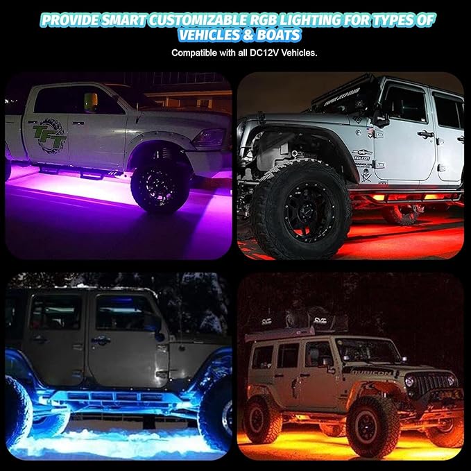 16 Pods RGB LED Rock Lights for Trucks Pickup Golf Cart Offroad RV UTV ATV SUV, Waterproof Multicolor Underglow Kit for Cars with APP Music Mode, Vehicle Underbody Light Underneath Accent 12V