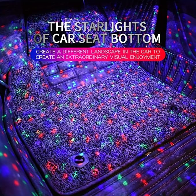 Car Interior Ambient Lights,4Pcs 12LED USB Plug-in RGB Multicolor Star Atmosphere Lights for Car Carpets Under Dash LED Accent Lighting Kit with Sound Active and Remote Control DC 5V