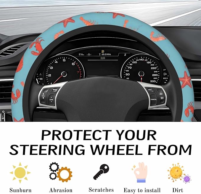 Steering Wheel Cover Accessories Neoprene Cover, Breathable Non-Slip Easy to Install Suitable for Women Men, 14.5-15.5 Inch for Car SUV Van Truck Universal - Seafood