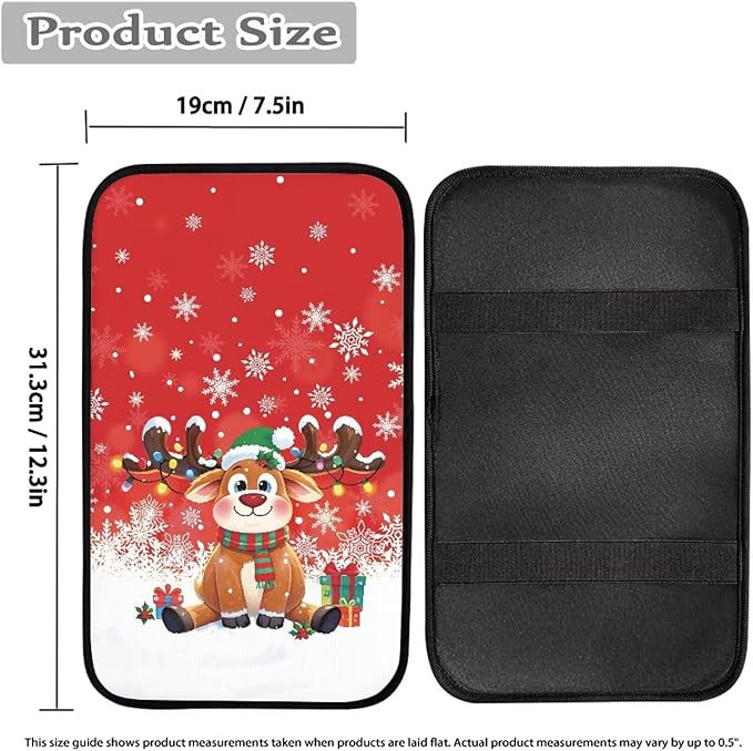 Christmas Raindeer Auto Armrest Box Cover Car Armrest Storage Box Mat Center Console Armrest Soft Pad Universal Fit for Most Vehicle,SUV,Truck