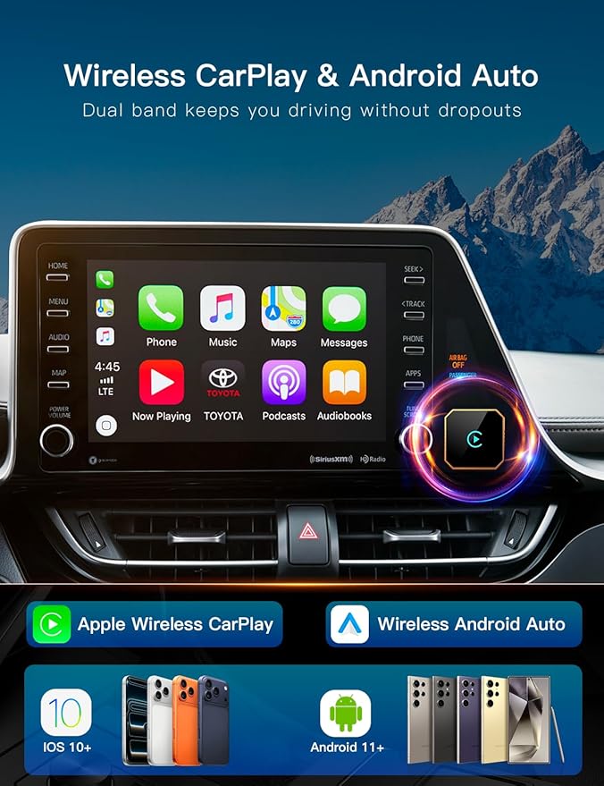 2026 Upgraded Wireless CarPlay Adapter for iPhone＆Android, Car Play Mini Wired to Wireless Adapter for CarPlay ＆Android Auto 2 in 1 Plug and Play Stable Connection & No Latency for iPhone iOS 10+