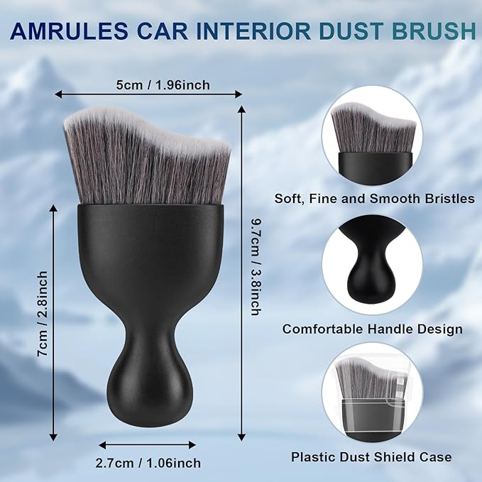 Amrules 2 PCS Car Interior Detailing Brush, Auto Car Dusting Brushes, Soft Bristles Duster Removal Cleaning Tool for Dashboard Interior, Exterior, Skylight, Leather, Dust Brush, Dark Gray