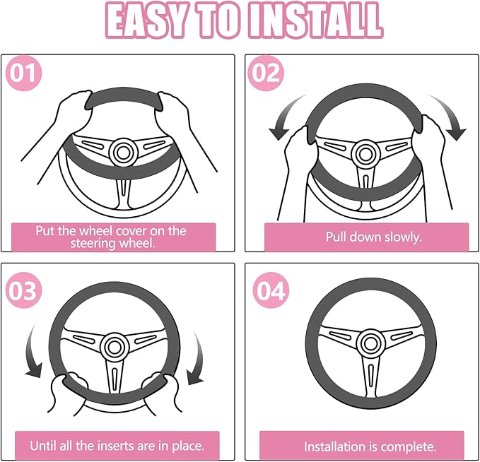 Wuyaoyao Fuzzy Car Steering Wheel Cover, 15'' Soft Auto Steering Wheel Protector for Warm Winter, Elastic Anti-Slip Fluffy Wheel Covers, Universal Car Accessories for Women and Men (Pink)