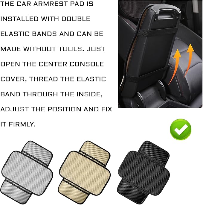 Armrest Cover for Car Console Covers for SUV Center Console Arm Rest Breathable Pad Middle Box Armrest Cushion Pad with 2 Organizer Bags Universal Car Interior Accessories Protection(Gray)