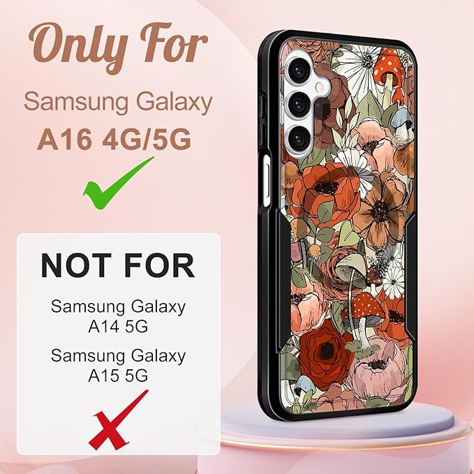 for Samsung Galaxy A16 5G Phone Case - Compatible with MagSafe Women Girls Cute Magnetic Protective Cover Girly Kawaii Mushroom Flower Heavy Duty Shockproof Design for Samsung A16 5G Case