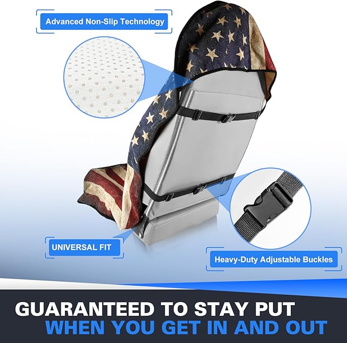 ZIMABLUE 2-Pack American Flag Car Seat Towel Protector - Waterproof & Sweatproof Seat Covers for Post-Gym, Beach, Yoga & Sports - Non-Slip Universal Fit for SUV, Sedan - Machine Washable