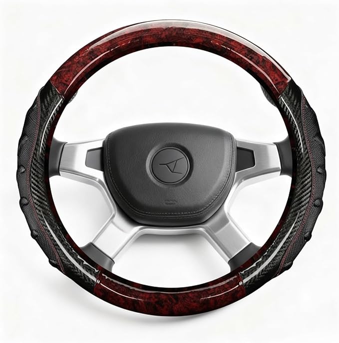 Heavy Duty Truck Steering Wheel Cover 17.5-18 Inch, Carbon Fiber with Anti-Slip Grip, X-Large Wheel Protector for Commercial Semi-Trucks, Buses and RVs (Red/Black)