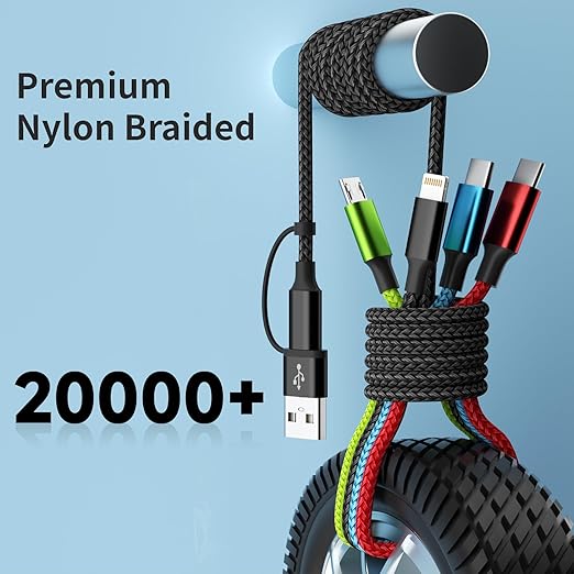 Travel Essentials 4 in 2 Multi Charging Cable, USB A/C Charging Cords with Dual Type-C, USB Cable Phone Charger Compatible with Most Cell Phones/Tablets and More (2Pack, 5FT)