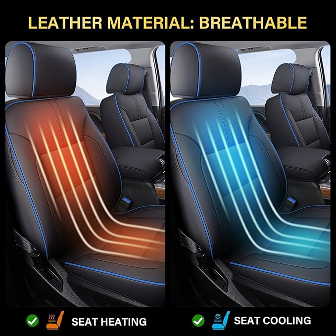 Coverado Chevy Silverado Seat Covers, Faux Leather Seat Covers Fit for Chevy Silverado GMC Sierra 2007-2026 1500, 2015-2026 2500HD 3500HD Crew Double Extended Cab (Front,Blueline)