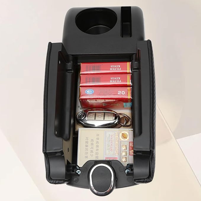 AULPHIKE Compatible with Nissan Note Armrest E-Power Car Center Console Organizer Armrests Double Door Storage with USB Ports（Carbon Fiber Style）