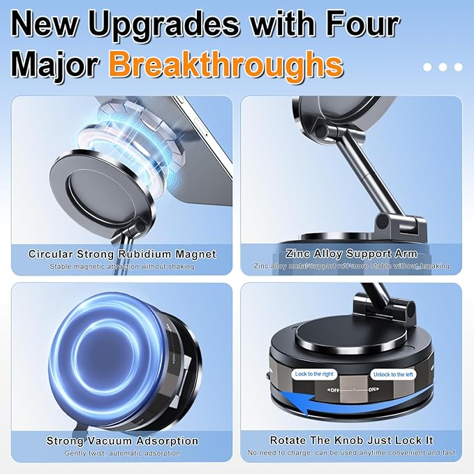 SINGARO Vacuum Magnetic Car Phone Holder for Magsafe, 360° Adjustable Mount[90+LBS Suction & 2500gf Magnetic], Cell Phone Holders for Your Car Mount for iPhone & Android