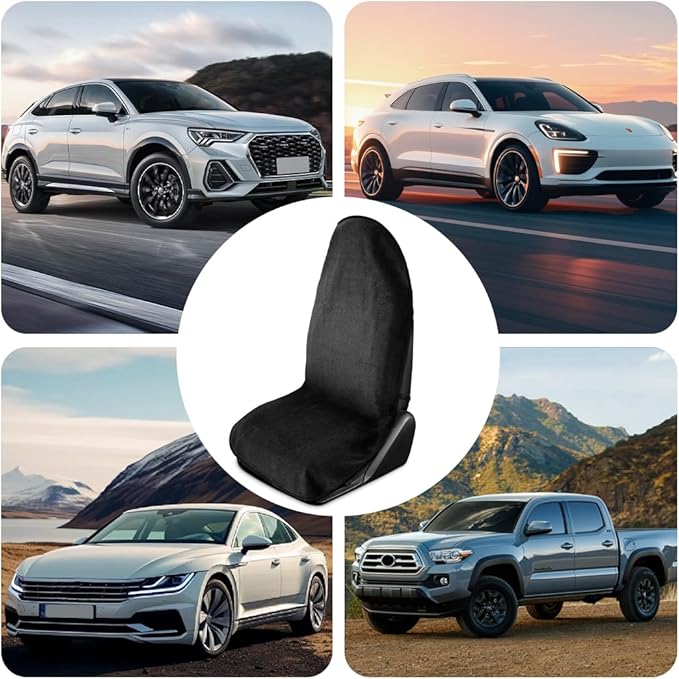Car Towel Seat Cover, Performance Microfiber Washable Non Slip Vehicle Front Seat Covers, Sweatproof Automotive Interior Chair Protectors, Universal for SUV Automobile Truck (Black)