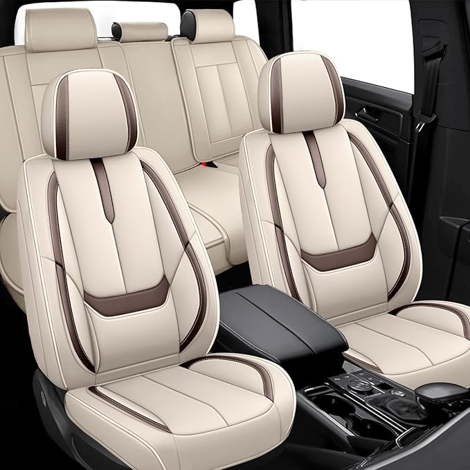 Fit for 98% of Mercedes Benz Car Seat Covers, Premium Nappa Leather Seat Cover, Fully Wrapped Protect Modern Style Seat Cover (5-Seat Standard, Beige & Brown)