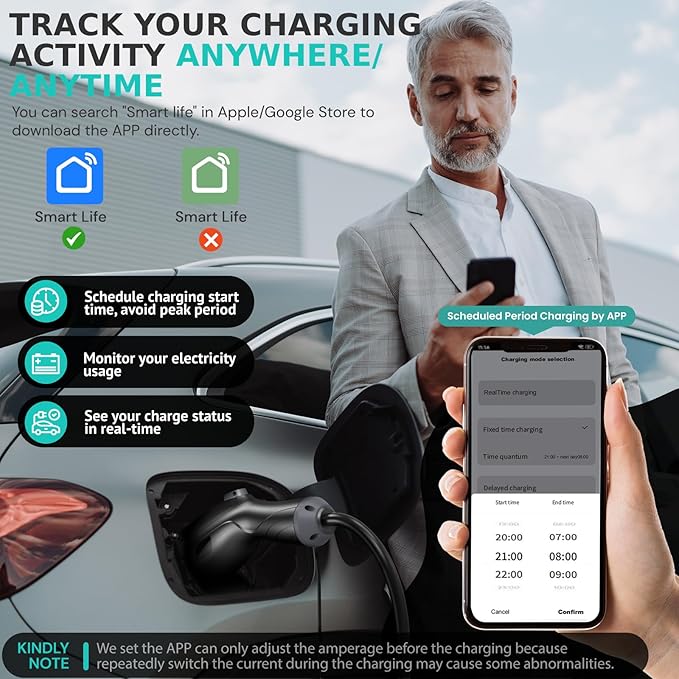 AIMILER Level 2 Electric Vehicle (EV) Charger(WIFI APP/Plug-play), 40A, 25ft Cable ETL Certified, 220V-240V NEMA 14-50P Plug EVSE w/ J1772 Connector, Portable EV Car Charging Stations for Home Level 2