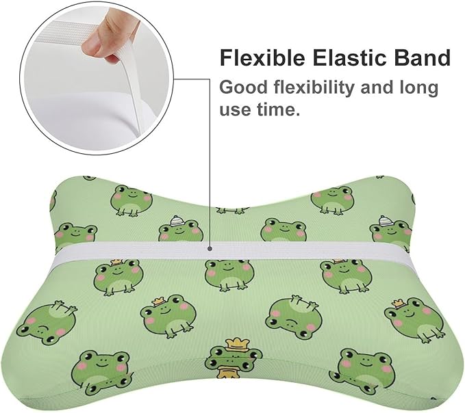 Car Pillow for Neck Pain Relief Support, Compatible with Cute Frog Memory Foam Car Neck Pillow for Car Seat with Adjustable Strap, 2 Pcs Car Headrest Pillow for Ergonomic Design