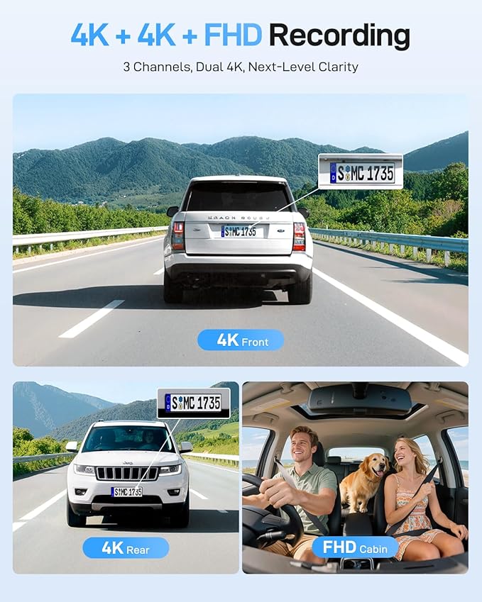 VIOFO A229 Ultra 3 Channel Dash Cam, Dual 4K + 1080P, 210° Fisheye Cabin Car Camera, Triple STARVIS 2 Sensors with Dual 4K HDR, Faster 5GHz Wi-Fi & GPS, Smart Voice Control, Super Night Vision 2.0