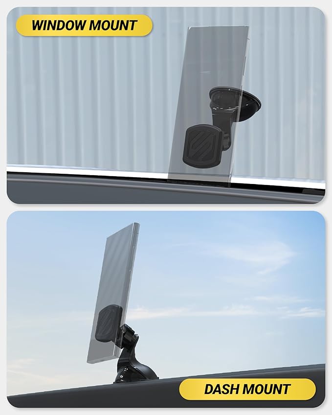 Scosche Extra Strength Suction Car Phone Mount, Magnetic Phone Holders for Your Car Windshield/Dashboard, Car Holder with 360° Rotation, Thick Metal Plate for iPhone and Android, Not MagSafe, 2-Pack