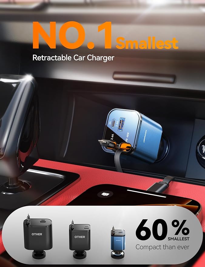 [2026 Ultra-Compact] Retractable Car Charger USB C 84W Car Accessories Adapter for iPhone 16 Fast Charging, Car Travel Essentials Gifts for Women Men, Car Phone Charger for iPhone 16e 15 Pro Max, Blue