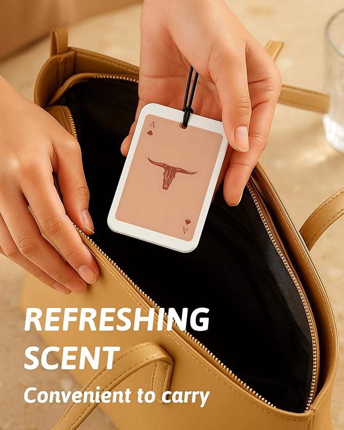 Boho Orange Western Car Air Freshener 4 Pcs, Preppy Cowgirl Cow Skull Cactus Ace Card Hanging Air Freshener for Cars Closet Drawer Books, Cute Western Car Accessories Mirror Decor for Women