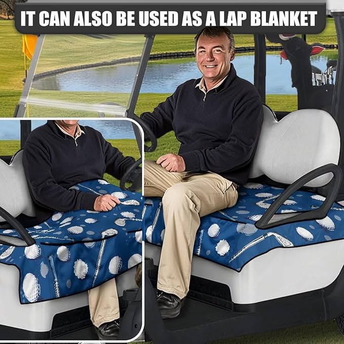 Biyejit Golf Cart Seat Covers with 4 Pockets Golf Cart Seat Towel Blanket Fits 2-Seat Golf Carts, Golf Cart Accessories