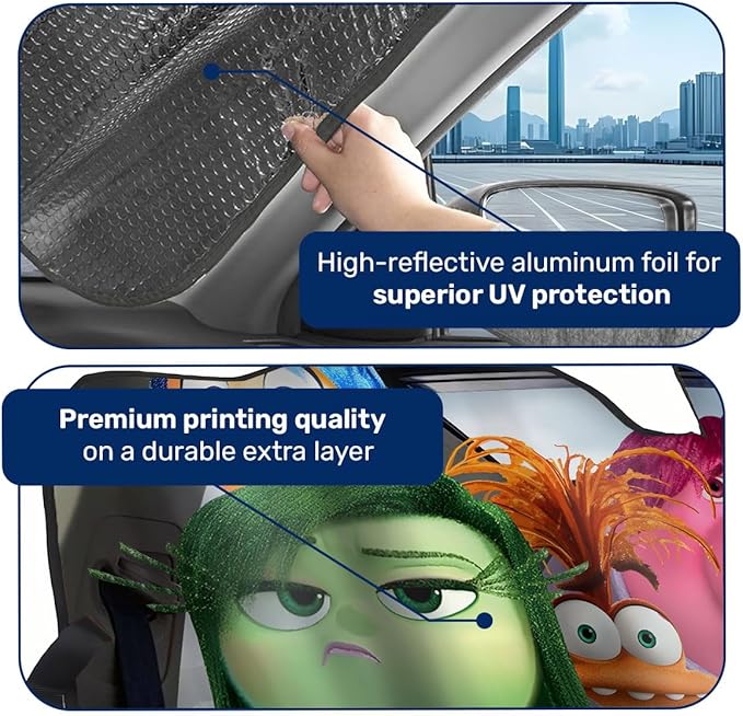GENANY The Animated Emotions Family Windshield Sun Shade for Car SUV Truck (55x30 Inches), Sun Shade Windshield, Shades for Front Windows, Sunshade for Car Windshield, Protector Blocks UV