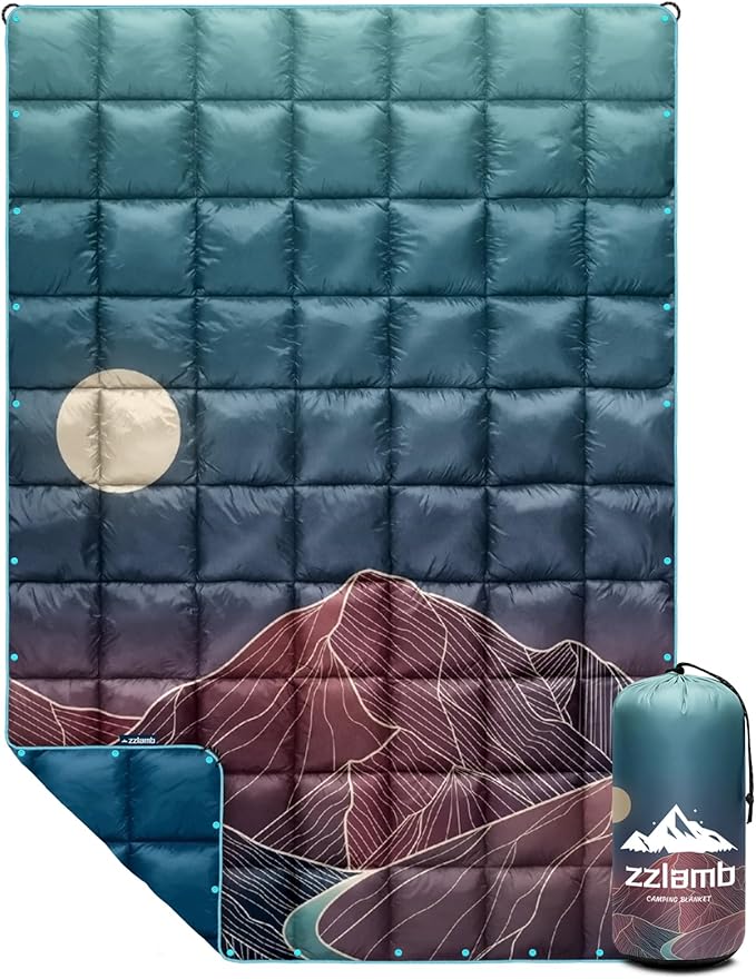 zzlamb Camping Blanket for Cold Weather,Outdoor Puffy Blanket Portable Down Alternative,Windproof Warm Cloak with Snaps,Cozy Quilt Backpacking Picnic RV Travel Plane Car Hammock Beach Climbing