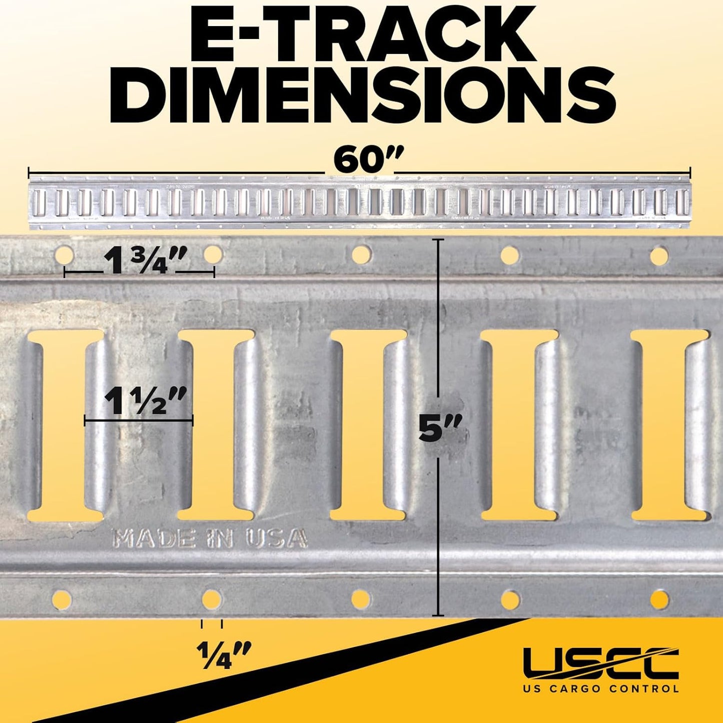 US Cargo Control E Track, Made in USA, 12 Gauge Steel 5 FT Galvanized E Track Rail (5-Pack) Horizontal ETrack Rails for Trailers, Garages, Cargo Vans, 6,000 Pounds Break Strength Per E-Track Slot