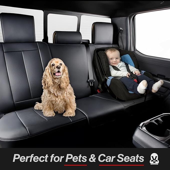 Coverland Custom Fit Car Seat Covers for SUV Compatible with [2015-2026 Porsche Macan] PPremium Car Seat Cover Water Resistant Leather Non-Slip Interior Protectorr [Full Set Black - Size Chart X68]