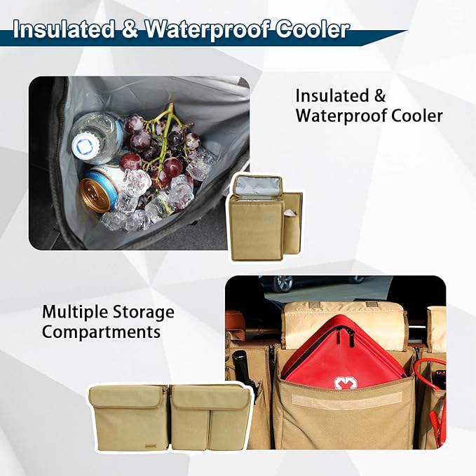 Deluxe Trunk and Backseat Organizer for Medium or large size SUVs & RVs, Detachable Storage Modules with Built-in Cooler, Patent Pending