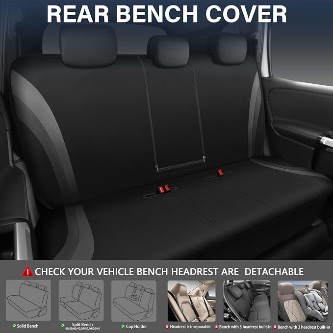 CAR PASS EVA Waterproof Back Seat Cover,Gray Bench Seat Cover, Rear Seat Cover Universal Fit for Cars Sedans SUVs Vans Truck 95% Automotive Interior Backseat Car Covers (Rear,Black and Gray)