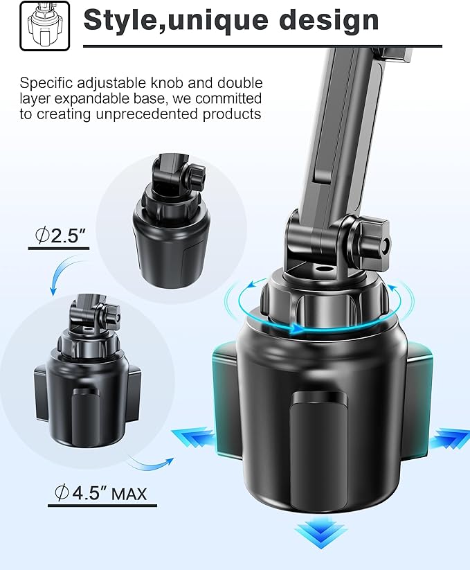 [Upgraded] TOPGO Cup Phone Mount Wireless Charger,Universal Cell Phone Holder Car Charger Wireless-Charger-Cup-Phone-Holder Fast Charging for iPhone16/16 Pro/16 Pro Max, Samsung Galaxy - Black