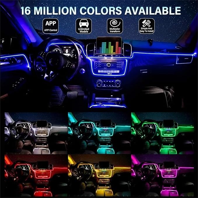 RGB Car Interior Light Strip with App & Voice Control, 16 Million Colors Music Sync LED Ambient Lighting Kit for Car Dashboard, Door, Skylight