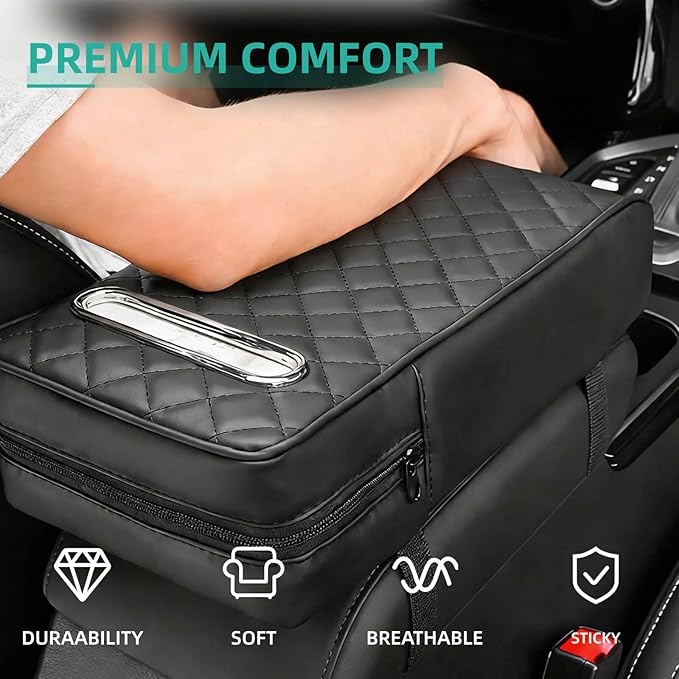 Upgrade Car Center Console Armrest Pad for Honda CR-V 2026 2012 Models, Comfortable Memory Foam Cushion Cover with Tissue Box & Side Storage Bag, Premium PU Leather 3-in-1 Car Armrest Cover(Black)