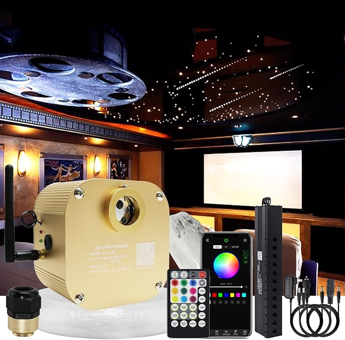 AKEPO Car Home 16W RGBW Twinkle Meteor Fiber Optic Lights, APP+Music Control +550pcs*4m/13.1ft*0.03in Optical Fiber Cable +Remote Shooting Star Starlight Headliner Ceiling Light Kit